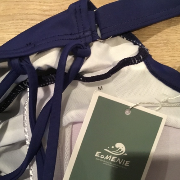 Women's V Neck Lace Up Back One Piece Bathing Suit - Picture 7 of 7